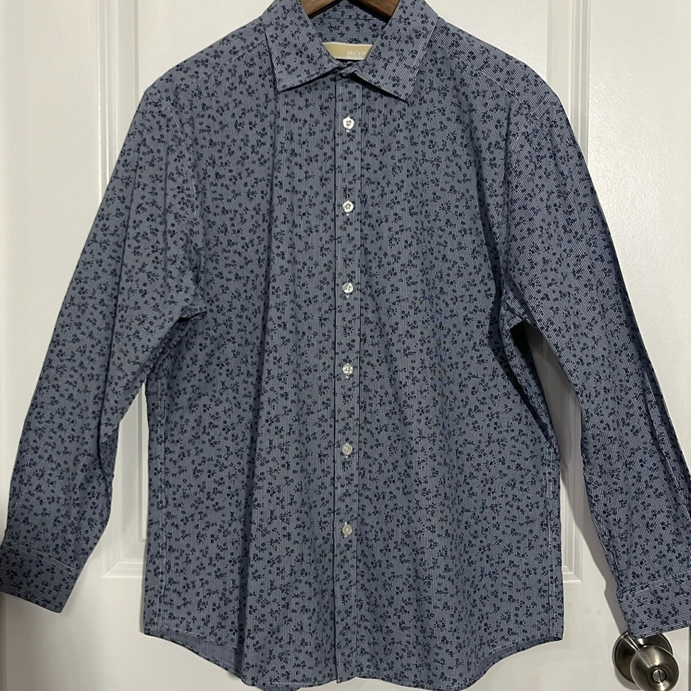 Men’s Michael Kors Blue Button Up | Flower Pattern 16.5 & 32-33
